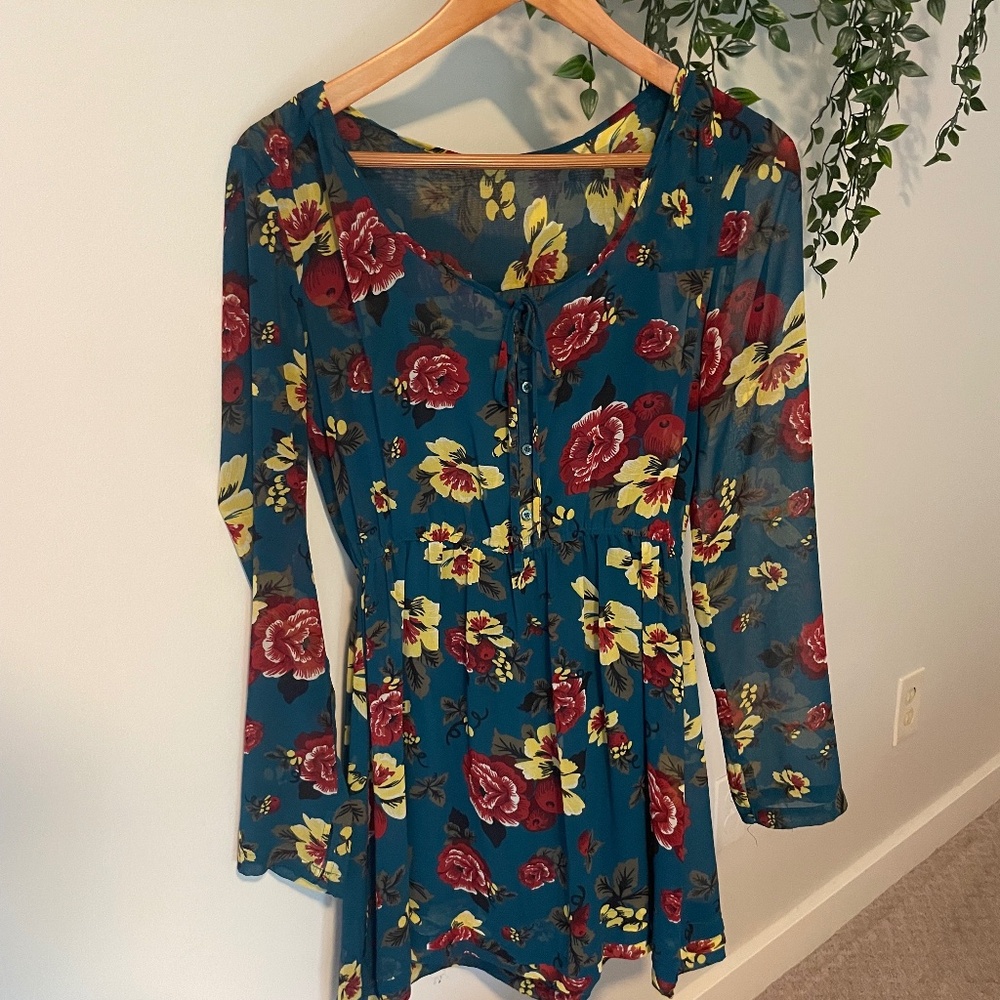 Quiksilver Mini Long Sleeve Fall Floral Dress